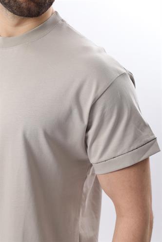 Boyalı Gri Bisiklet Yaka Çoban Dikişli Overfit Erkek T-shirt E7103