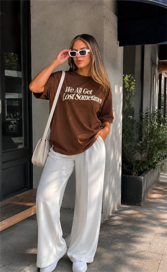 Kahverengi Baskılı Oversize Tişört MG1532