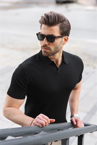 Siyah Polo Yaka Triko Erkek Tişört E7461
