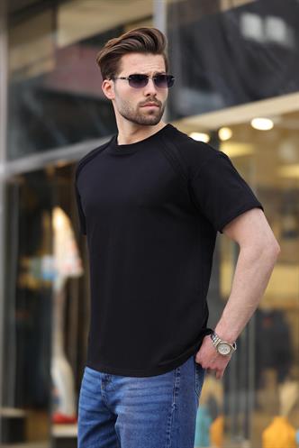 Siyah Bisiklet Yaka Basic Erkek T-shirt E7138