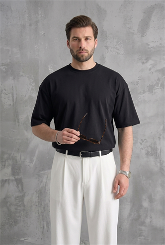 Erkek Siyah Oversize Fit Basic Tişört 6066