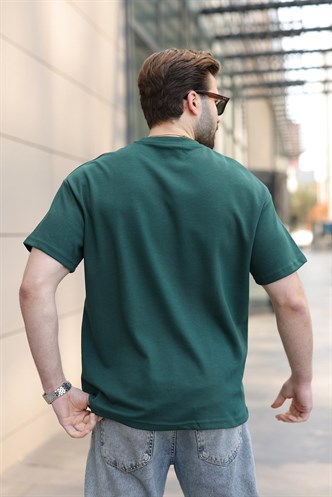 Nefti Yeşili Dikiş Detaylı Regular Fit Erkek Tişört E7183