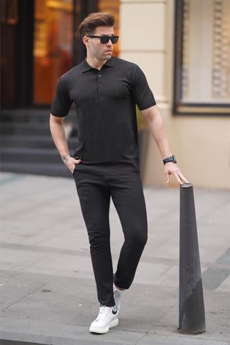 Siyah Erkek Polo Yaka Düz Tişört 6878