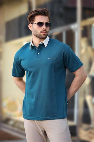 Madmext Petrol Yeşili Düğmeli Polo Yaka Erkek T-shirt E7119