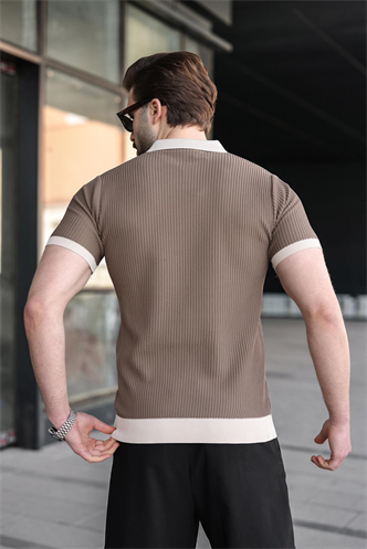 Açık Kahverengi Polo Yaka Triko Erkek Tişört E7464