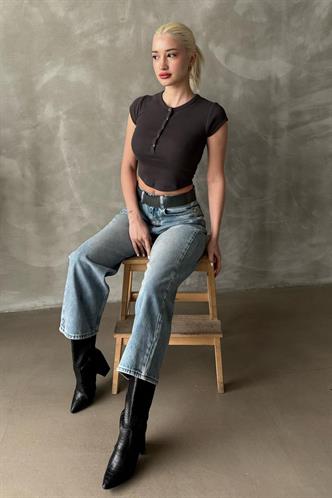 Füme Henley Çıt Kapamalı Kadın Tişört MG2306