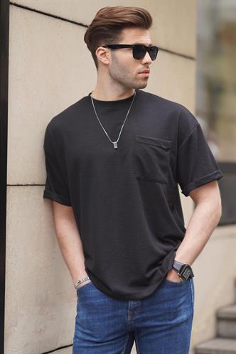 Siyah Erkek Cep Detaylı Oversize Tişört 6194