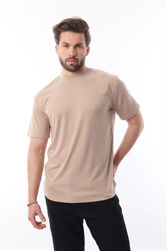 Bej Bisiklet Yaka Basic Erkek T-shirt E7113