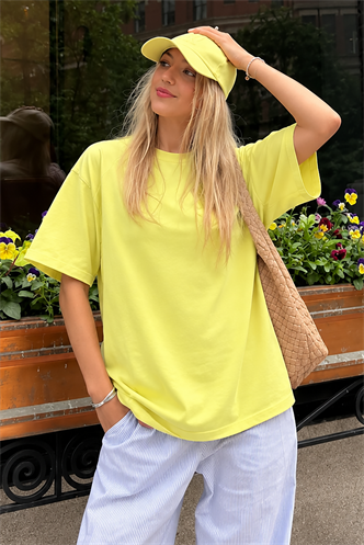 Sarı Oversize Basic Kadın Tişört