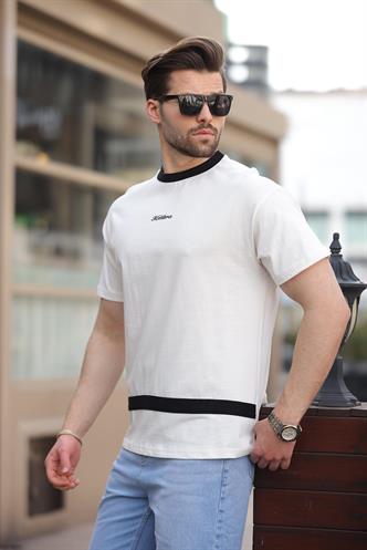 Ekru Baskılı %100 Pamuklu  Erkek T-shirt E7135