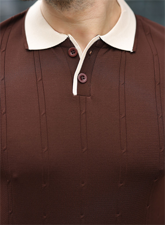 Kahverengi Polo Yaka Triko Erkek Tişört E7470