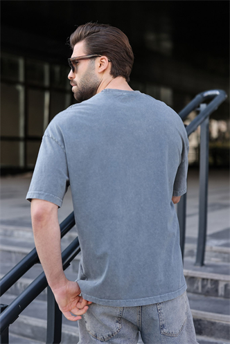 Gri %100 Pamuklu Oversize Erkek Tişört E7178