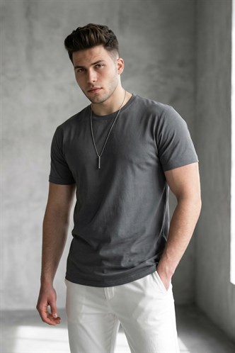 Madmext Men Smoke Gray T-shirt 4951