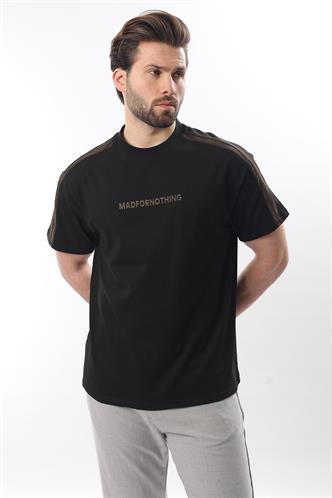 Siyah Bisiklet Yaka Baskılı Erkek T-shirt E7110