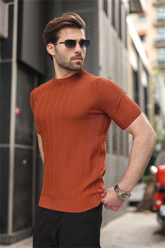 Madmext Erkek Kiremit Triko Tişört 5684