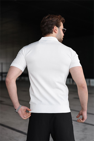 Beyaz Slim Fit Polo Yaka Triko Erkek Tişört E7472