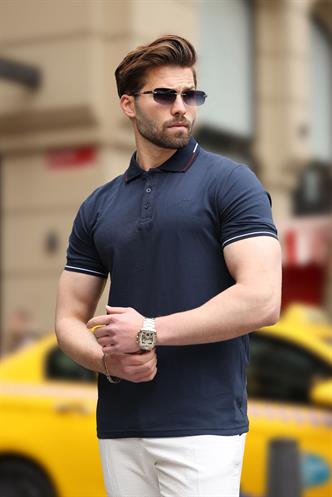 Lacivert Düğmeli Polo Yaka Tişört 6113