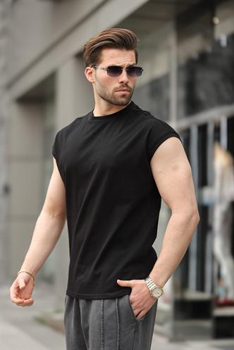 Siyah Yarım Kol Erkek Basic Tişört E7136