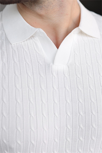 Beyaz Slim Fit Polo Yaka Triko Erkek Tişört E7472