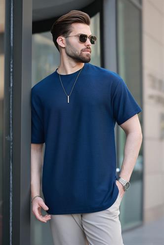 Lacivert Basic Bisiklet Yaka Erkek Tişört E7133
