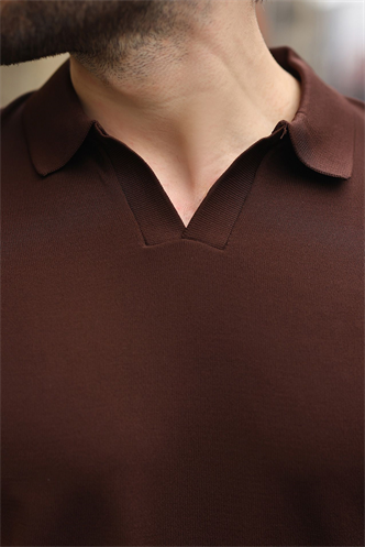 Acı Kahverengi Polo Yaka Triko Kısa Kollu Erkek Tişört E7463