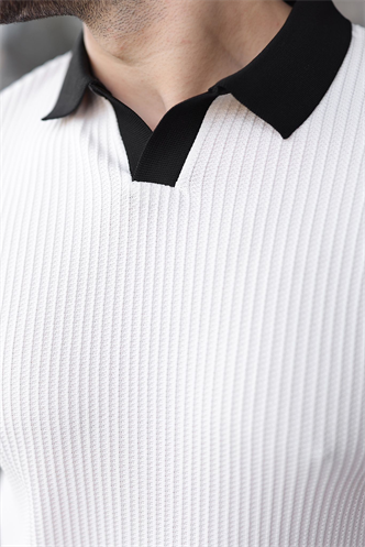 Beyaz Polo Yaka Triko Erkek Tişört E7464