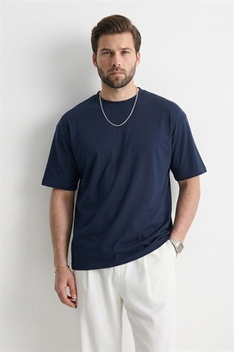 Erkek Lacivert Oversize Fit Basic Tişört 6066