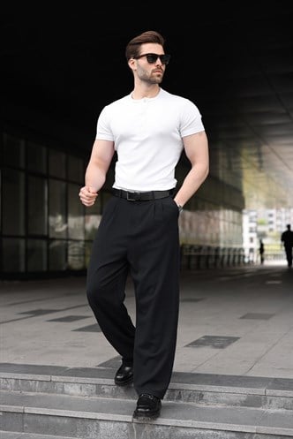 Beyaz Yarım Düğmeli Slim Fit Erkek Tişört E7186