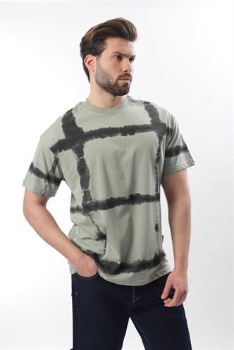 Mint Yeşili Bisiklet Yaka Baskılı Basic Erkek T-shirt E7109