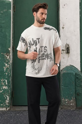 Ekru Baskılı Erkek T-shirt E7115