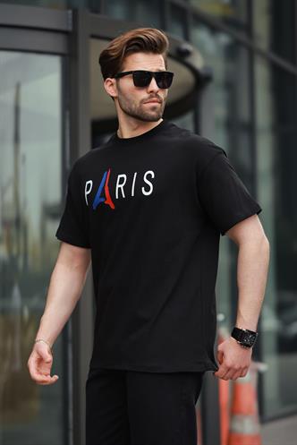 Siyah %100 Pamuklu Baskılı Erkek Tişört E7146