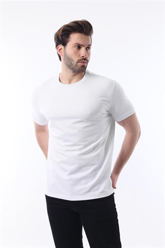 Beyaz Bisiklet Yaka Basic Kısa Kollu Tişört 7042