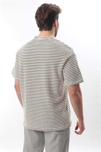 Siyah Bisiklet Yaka Pamuklu Çizgili Erkek T-shirt E7121