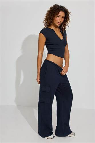 Lacivert Henley Çıt Kapamalı Kadın Tişört MG2306