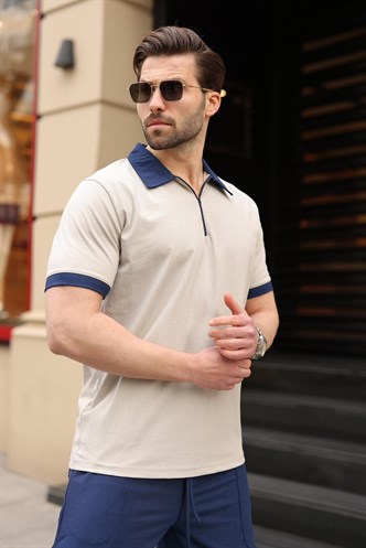 Boyalı Gri %100 Pamuklu Polo Yaka Şort Tişört Takım E7358