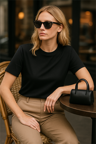 Siyah %100 Pamuk Vatkalı Oversize Kadın T-shirt Mg2442