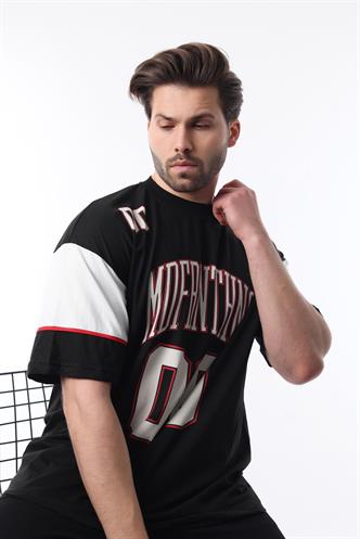 Siyah Baskılı Pamuklu Oversize Erkek T-shirt 7035