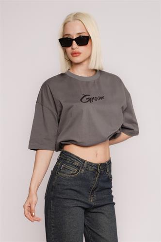 Füme Baskılı Oversize Tişört MG1491