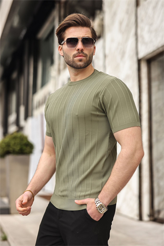 Madmext Erkek Haki Triko Tişört 5684
