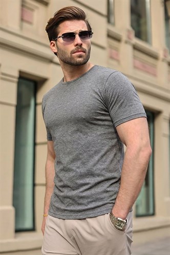 Madmext Men Basic Anthracite T-Shirt 4077