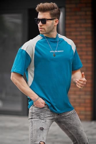 Petrol Mavisi Bisiklet Yaka Oversize Tişört 7002