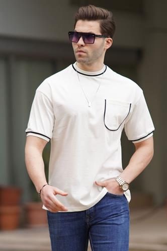 Beyaz Cep Detaylı Erkek Tişört 6176