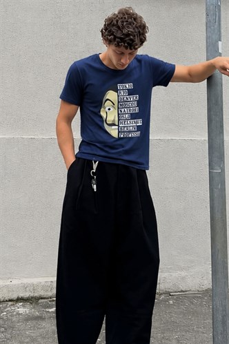 Madmext Navy Blue Printed T-shirt for Men 4016