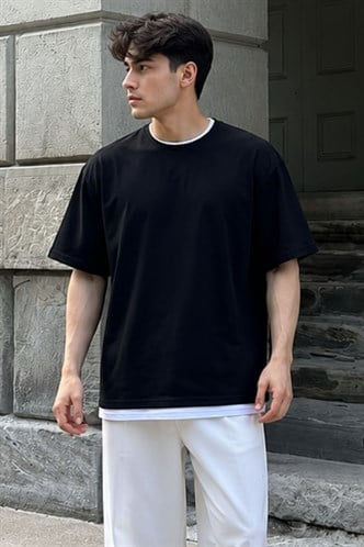 Madmext Oversize Siyah Erkek Tişört 4978