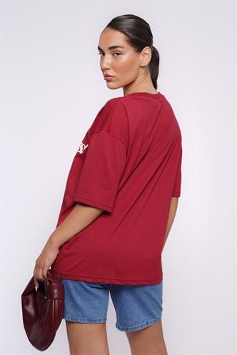 Bordo Baskılı Oversize Tişört MG1532