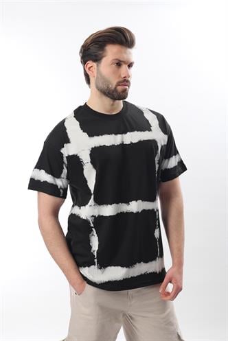 Siyah Bisiklet Yaka Baskılı Basic Erkek T-shirt E7109