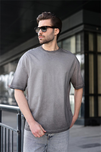 Siyah %100 Pamuklu Bisiklet Yaka Oversize Erkek Tişört E7177