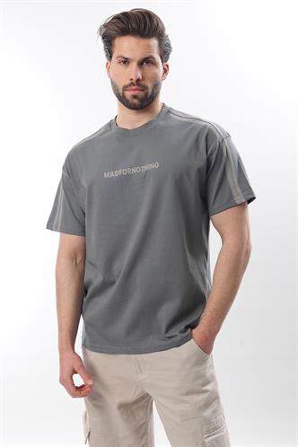 Füme Bisiklet Yaka Baskılı Erkek T-shirt E7110