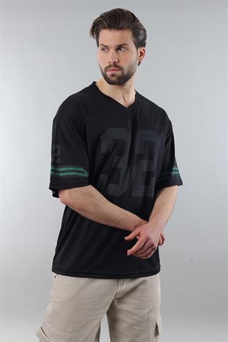 Siyah Baskılı V Yaka Erkek Tişört E5838