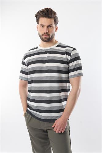 Siyah Bisiklet Yaka Çizgili Erkek T-shirt E7118